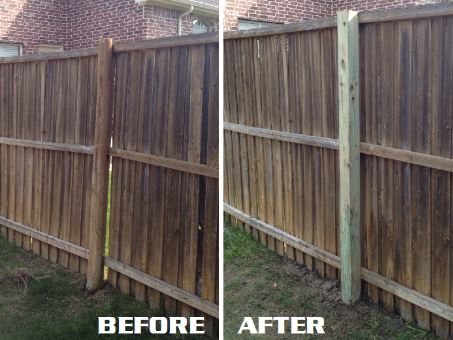 Leaning fence repair. This photo was taken in Mesquite, TX.